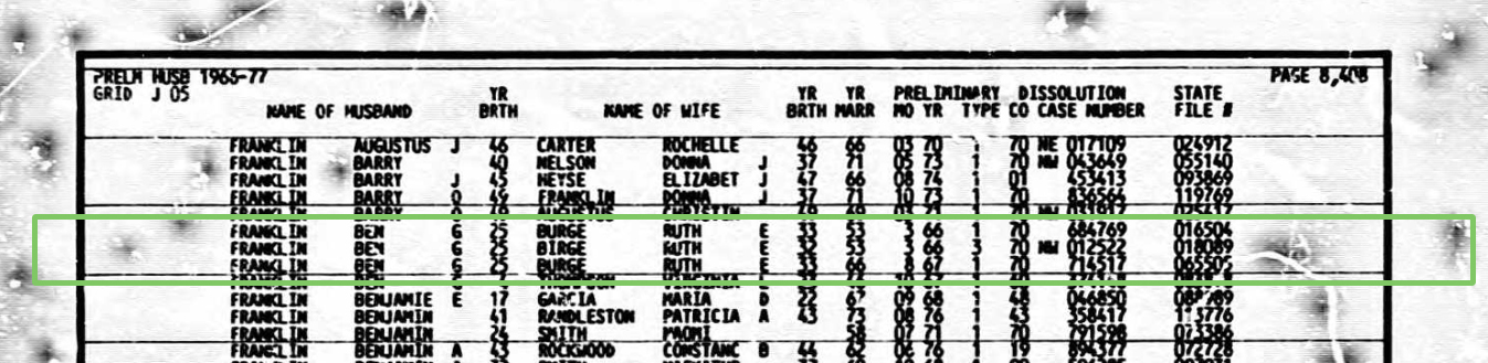 1966 Los Angeles divorce record showing Ruth Franklin’s separation from Ben G. Franklin